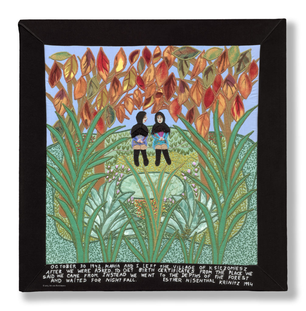 “Depth of the Forest” by Esther Nisenthal Krinitz, 1994. The “Fabric of Survival: The Art of Esther Nisenthal Krinitz” exhibit, featuring her work, opens Feb. 17, 2016 at Jewish Museum Milwaukee. Courtesy of Art & Remembrance.