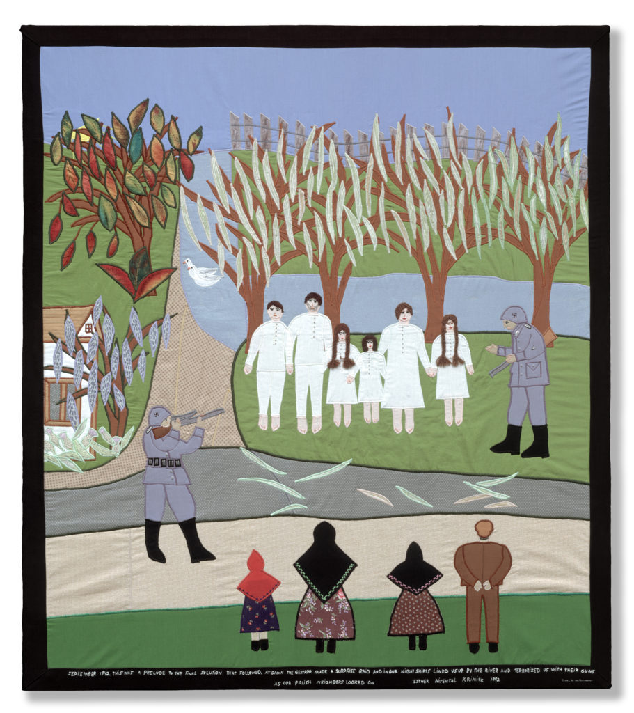 “Prelude to The Final Solution” by Esther Nisenthal Krinitz, 1992. There are traveling exhibits of both photographic works and the original fabric art. Milwaukee is to house the original fabric art, starting Feb. 17, 2016. The original fabric art exhibit next travels to metro Detroit. Courtesy of Art & Remembrance.